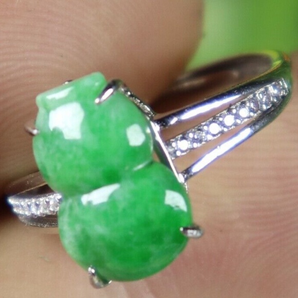 13*8 mm Gem/1.97 g Cert'd 925S Green Natural A JADE jadeite Adjustable Ring - Picture 1 of 9